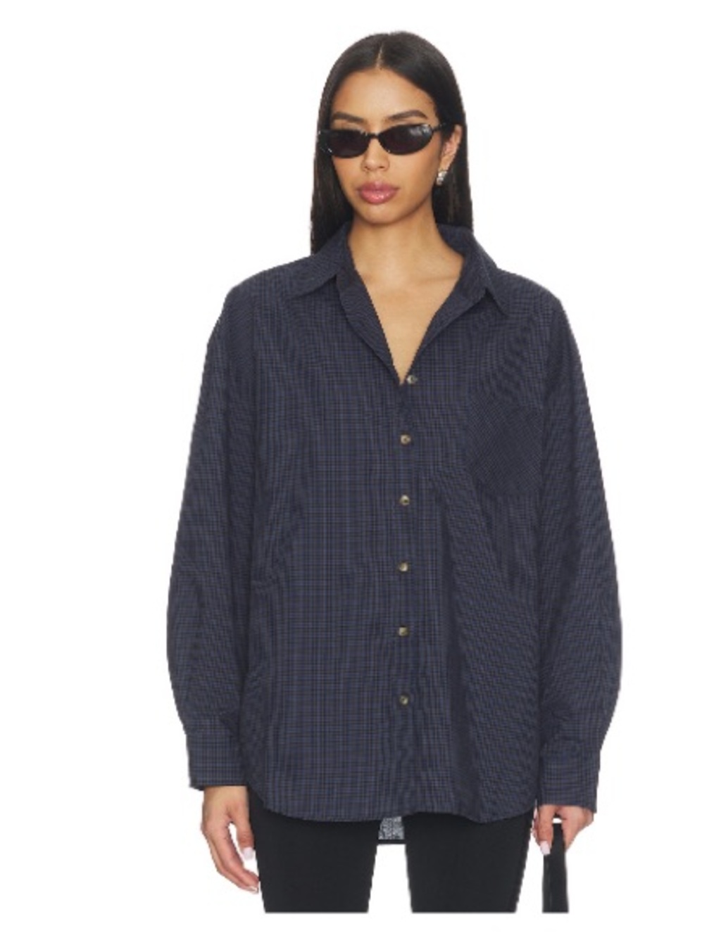 superdown Navy Checked Oversized Button-Down Shirt